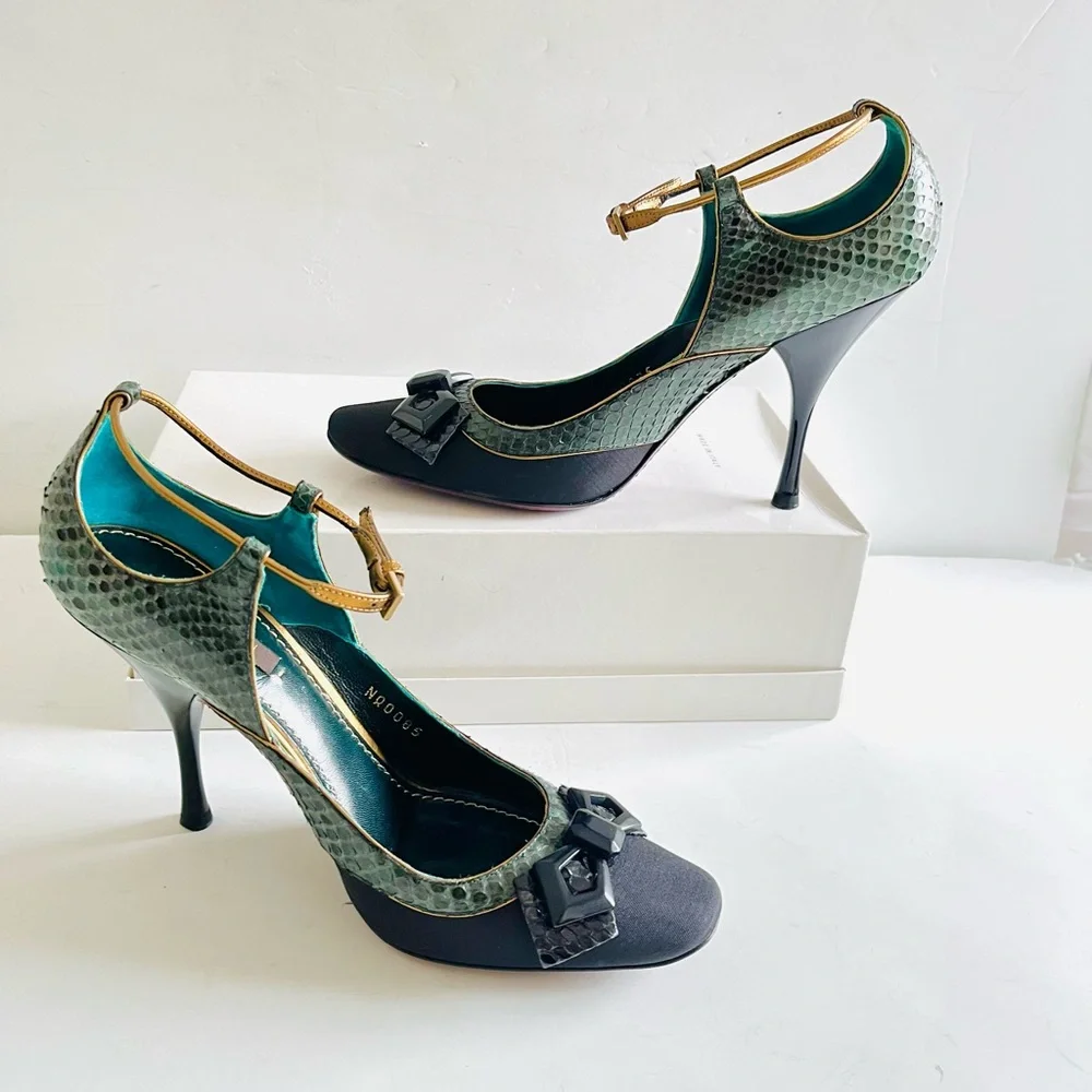 Louis Vuitton green python Mary Jane heels 37.5